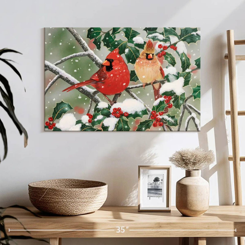 Snowy Perch Cardinals, H 16 po x l 24 po