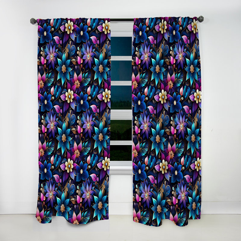 Motif marocain Boho motif II - rideau floral - rideau obscurcissant floral - 1 panneaux, L 52 po x L 108 po