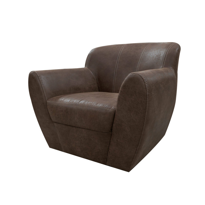 Fauteuil pivotant d'appoint Esis, coussins moelleux, similicuir, Similicuir brun foncé