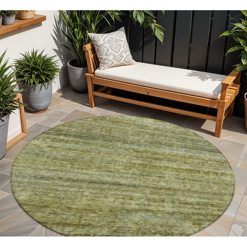 Tapis extérieur lavable rayé vert olive et brun 8 pi