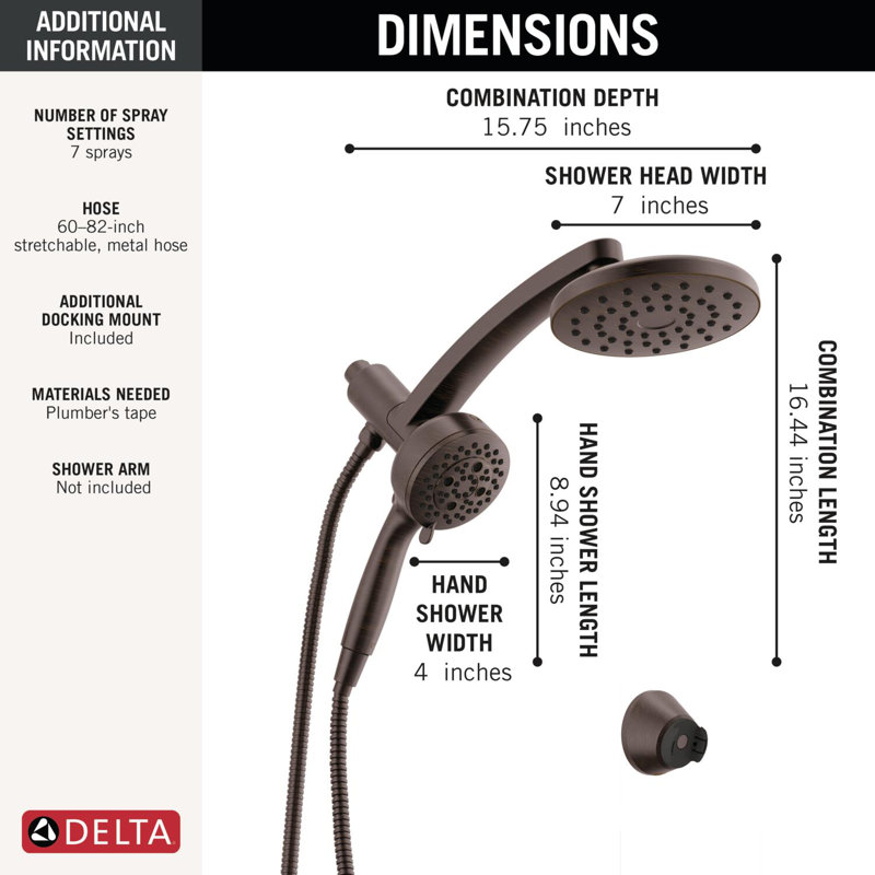 7-Setting PivotPro 3-in-1 Combination Shower Head with ProClean High Pressure Spray 2.5 GPM Oil Rubbed Bronze