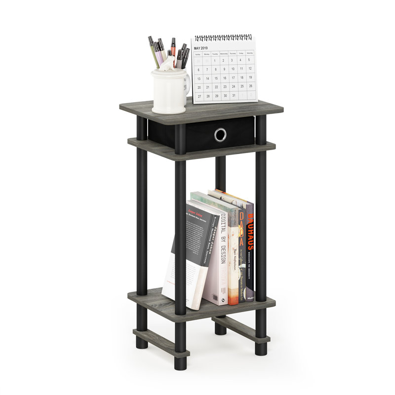 Chrisley Side Table with Fabric Bin Drawer, Set of 2, French Oak Grey/Black/Black