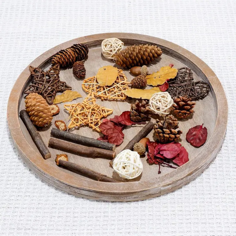 Plateau de service en bois, plateau décoratif rond pour table de cuisine (bois blanc)