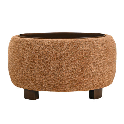 Upholstered Round Storage Ottoman with Wooden Tray
