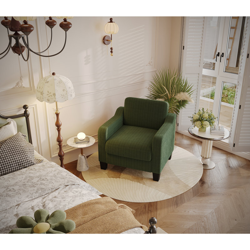 Fauteuil d'appoint rembourré 30,7 po, fauteuil doux pour chambre à coucher, Vert