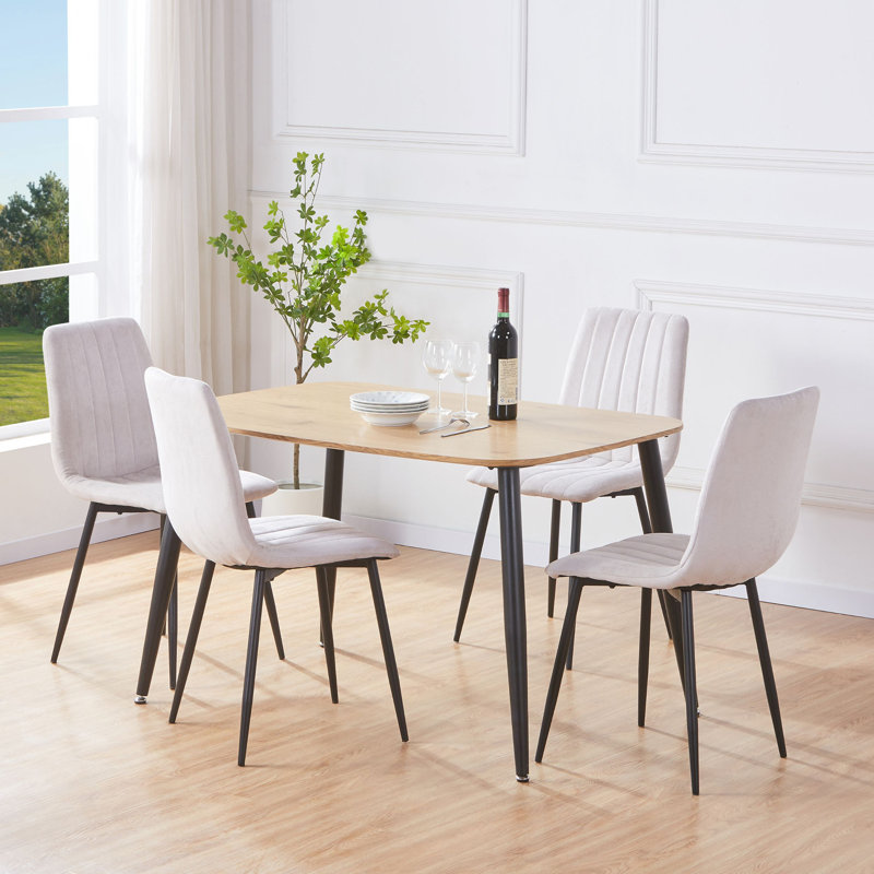 Aspen 1200mm foiled rect. table & 4 fabric chair Set, Beige, Natural