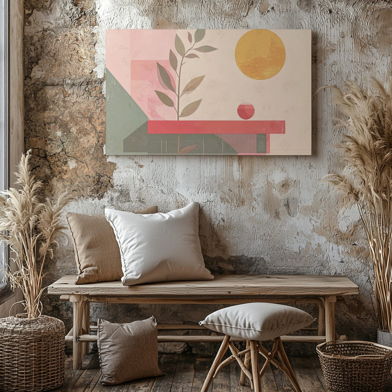 Art moderne minimaliste botanique dans des tons chauds, toile moderne prête à accrocher, H 9 po x l 12 po