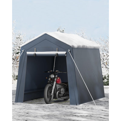 6Ft x 6Ft x 7Ft Motorcycle Storage Shed 200G PE Fabric Cover with Galvanized Steel Frame, Weather-Resistant Portable Garage for Outdoor Bike Protection