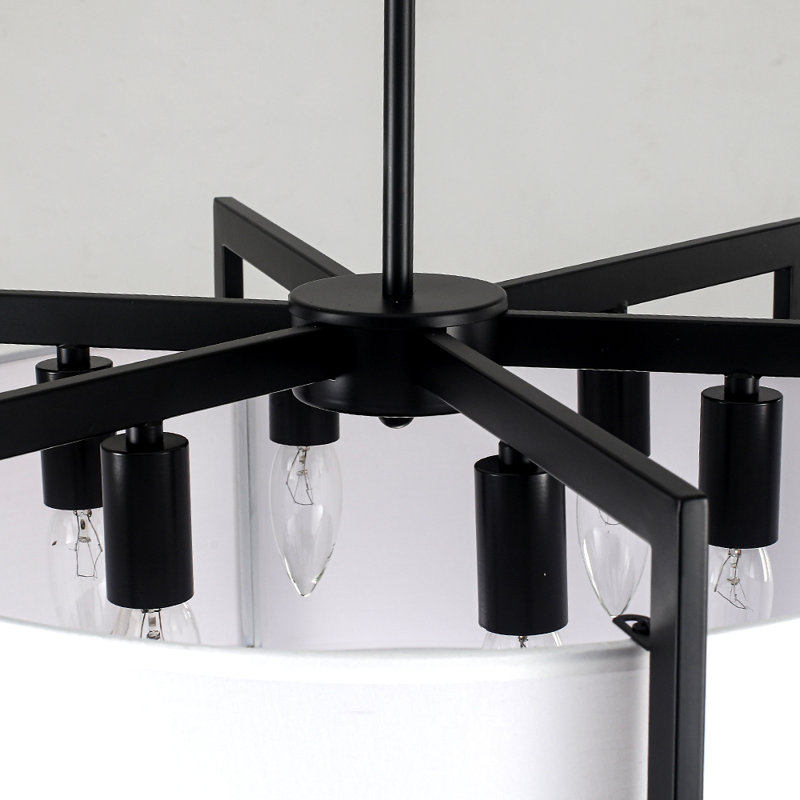 Lustre à 6 lumières avec abat-jour cylindrique à intensité variable de 21,25 po pour le salon de la cuisine, Noir mat