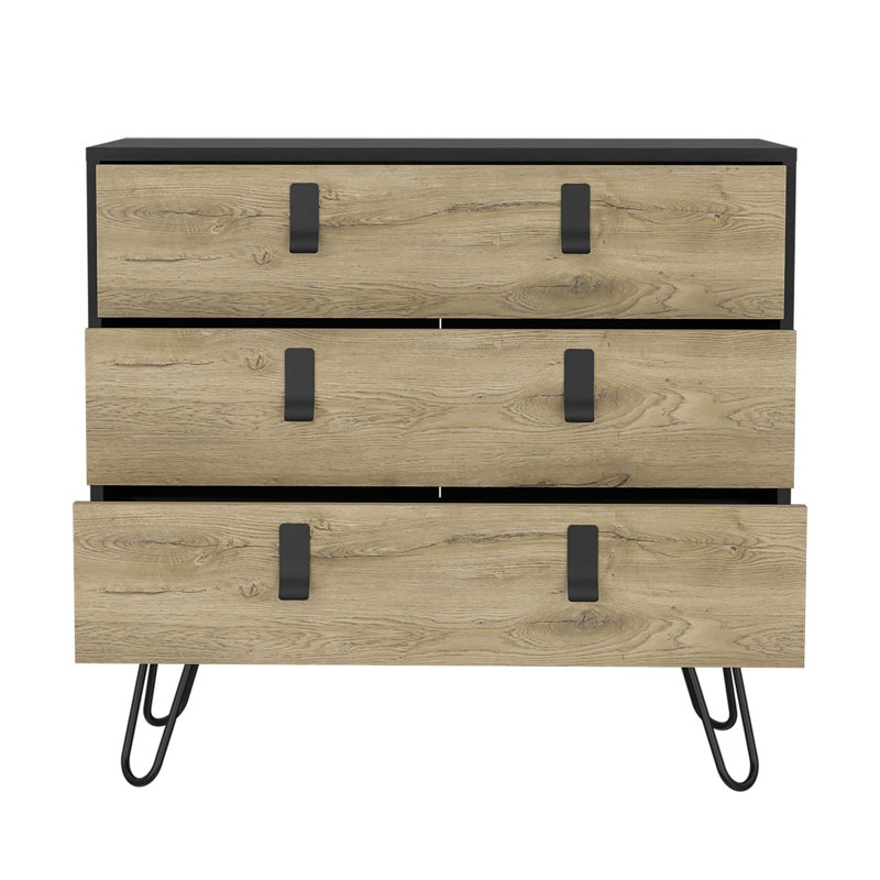 Commode horizontale en bois manufacturé avec 3 tiroirs