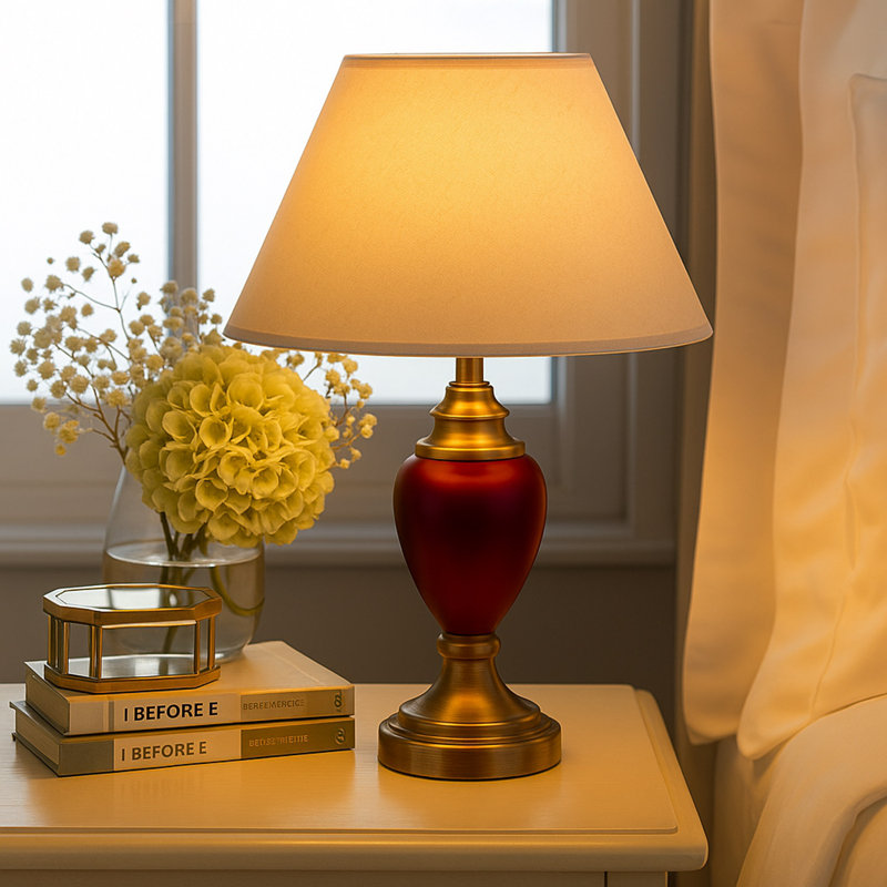 Ehrenfeld 43Cm Classic Antique Touch Bedside Table Lamp, Red