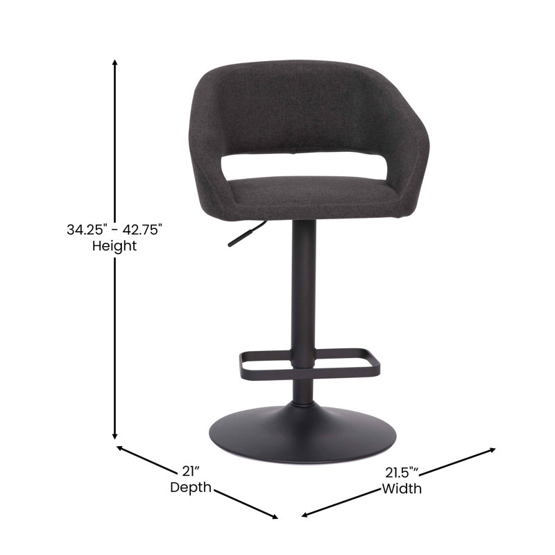 Amberlie Modern Upholstered Adjustable-Height Barstool with Footrest, Black, Charcoal