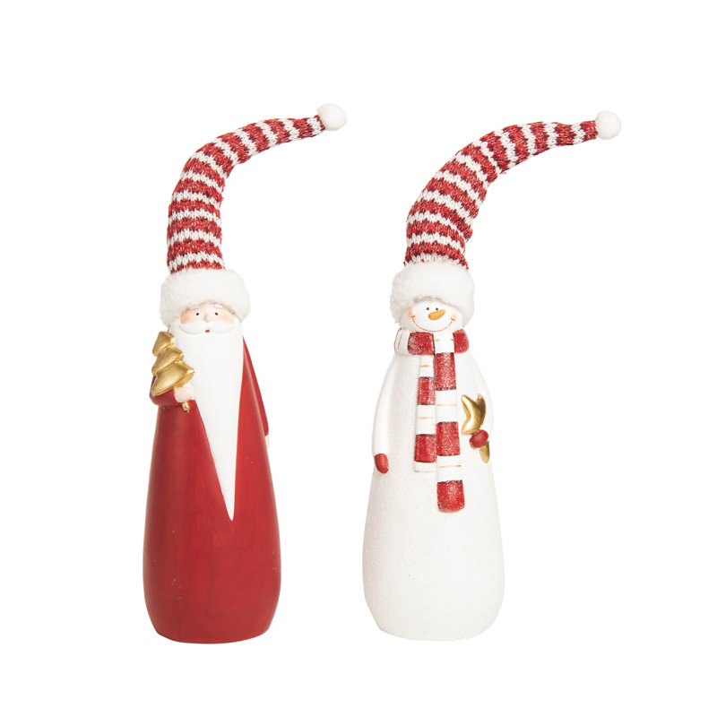  Ensemble de 2 figurines de père Noël et bonhomme de neige en terre cuite 18,25 po