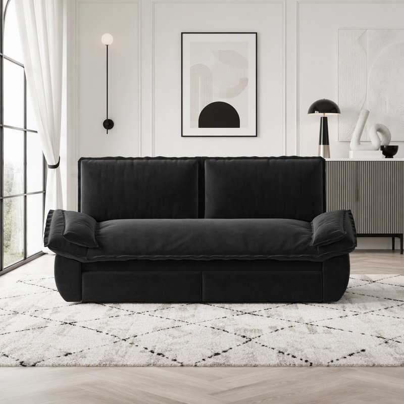 Canapé-lit convertible 3-en-1 en velours, Black Velvet