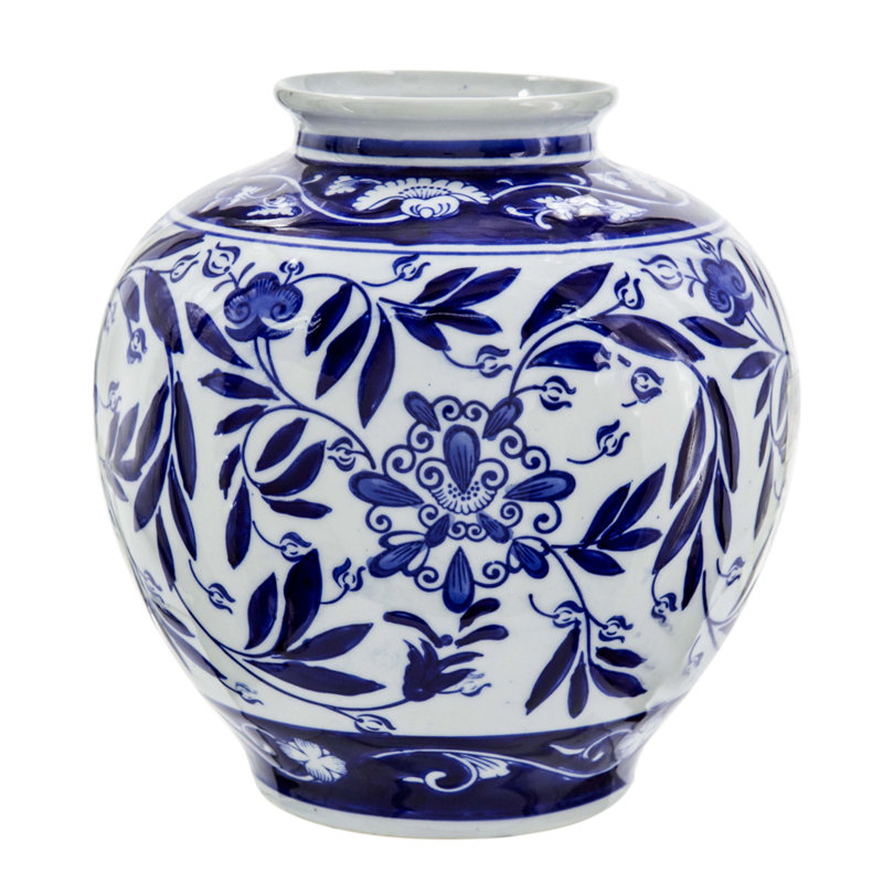8.5X8.5X9" Blue & White Decorative Vase