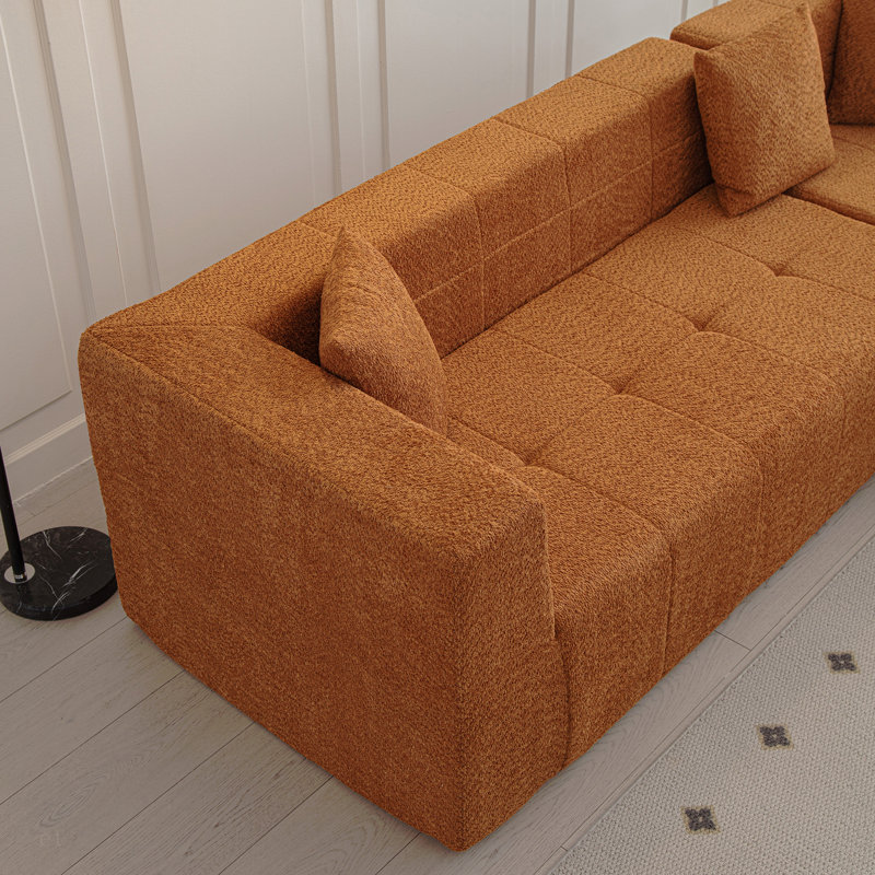 Canapé modulaire en L 105,5 po, canapé modulaire en L capitonné à assise profonde avec méridienne pour salon, Polyester brun