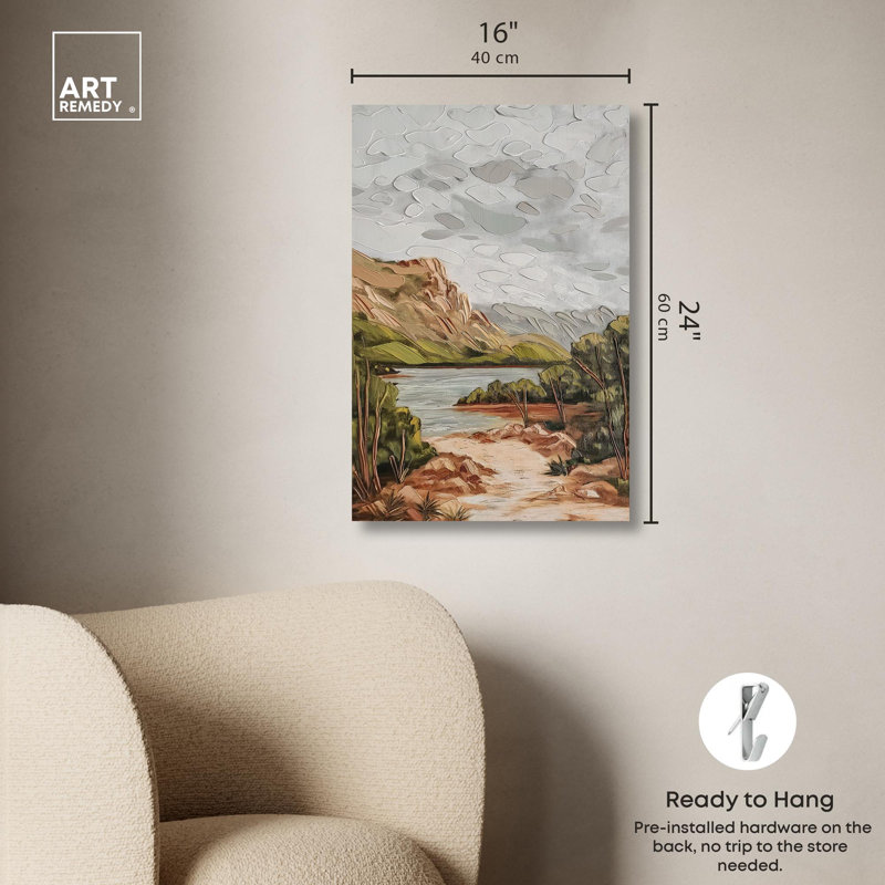 Vintage Landscape Wrapped Canvas Art in Earth Tones, 24" x 16"
