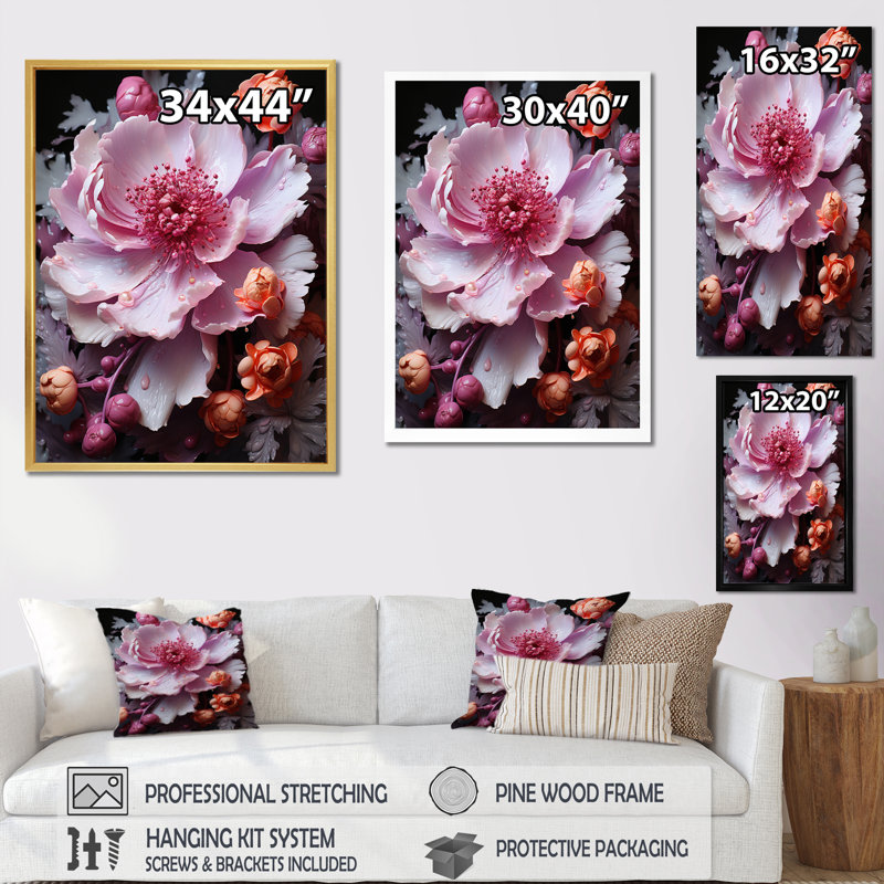 «Virdell Pink Rose Serenity» sur impression sur toile, Cadre photo noir, H 20 po x l 12 po x P 1 po