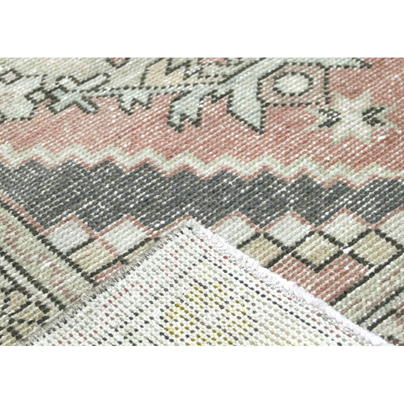 One-of-a-Kind Hand-Knotted 1960s 3'1" x 9'6" Runner Wool Area Rug in Pink/Gray/Beige
