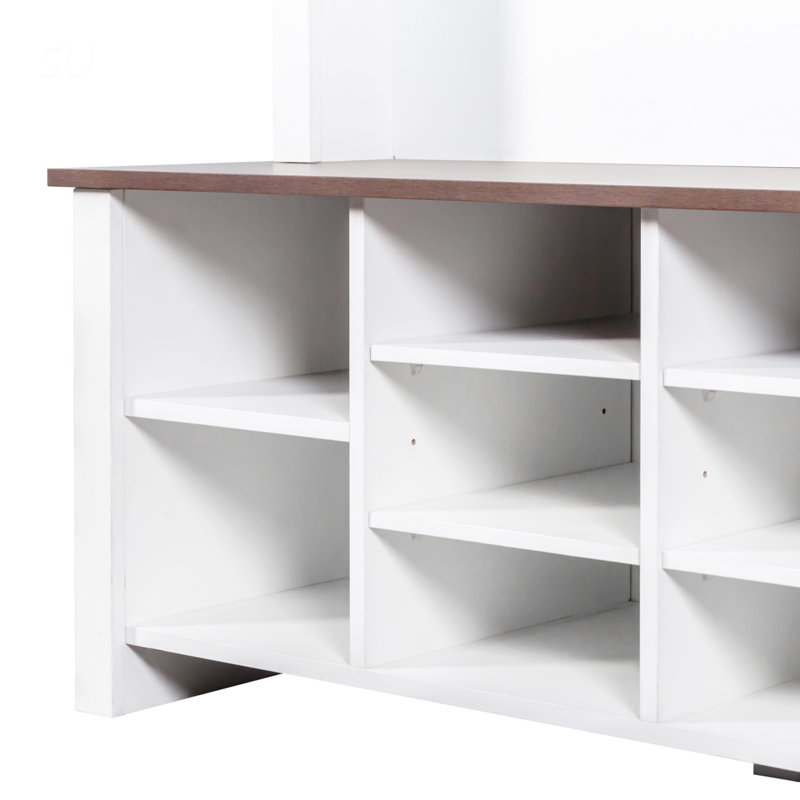 Arbre d'entrée de 56,3 po de largeur avec banc et rangement pour chaussures, Blanc