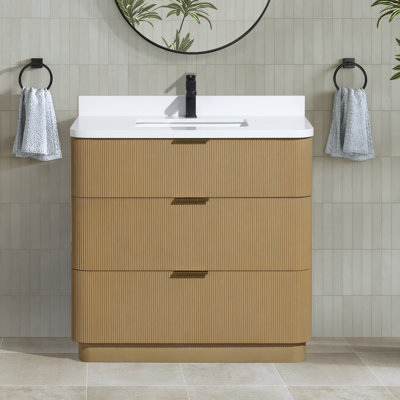 Meuble-lavabo simple 36 po avec plateau en quartz Calamigo