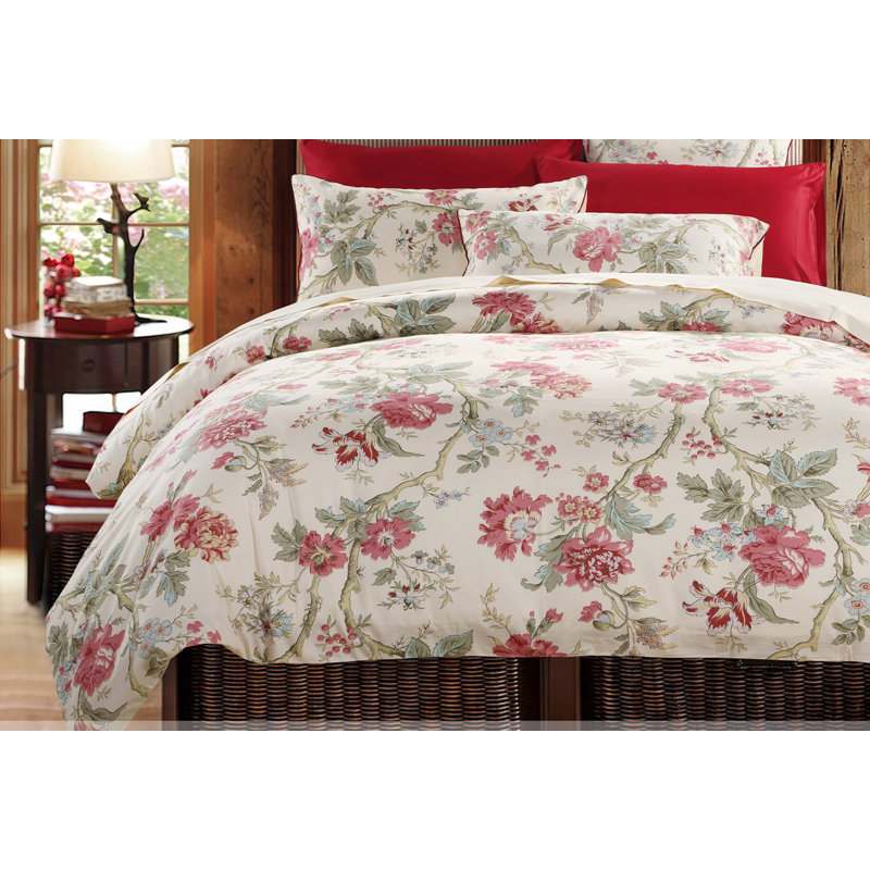 LISSTHER 100% Cotton Duvet Cover Set (3pcs) Luxury Fully Vintage Floral Shabby Elegance Bedding Set