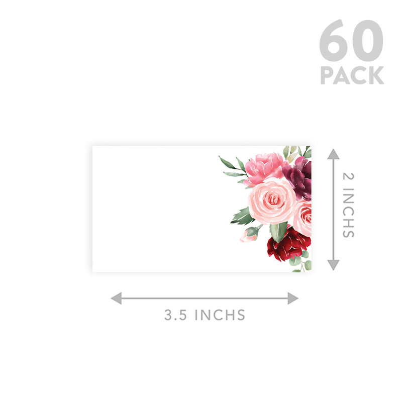 Cartes de lieu à motif floral rosé et bourgogne pour tables de fête de mariage, places assises nominatives pour supports, paquet de 60