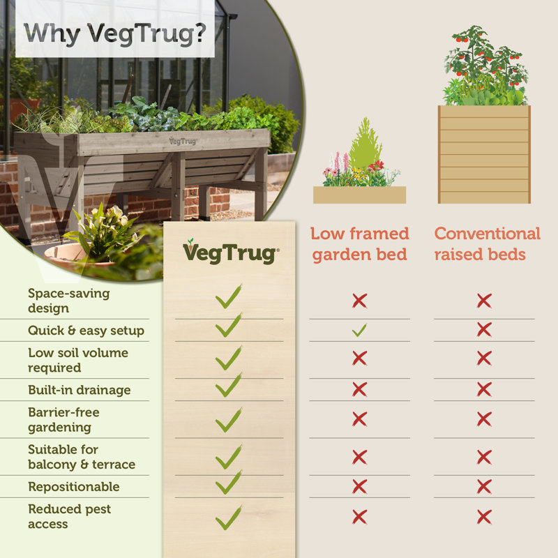 VegTrug Classic Raised Bed Cedar Wood Planter, Natural, Medium 1.8m, 31.5" H x 72.2" W x 29.9" D, Gray