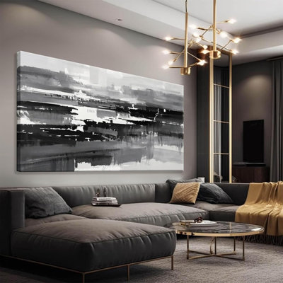 Art mural abstrait pour chambre à coucher, décoration de bureau gris et blanc, peinture sur toile, impressions murales prêtes à être suspendues, art abstrait 20 po x 40 po