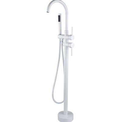 Freestanding Bathtub Faucet With Hand Shower In White Metal. 46.04In Depth, 6.42In Width. Made, Corrosion Resistance. Full Body Spray For Delightful Shower. Beautify Bathroom Space Metal & 46In D,