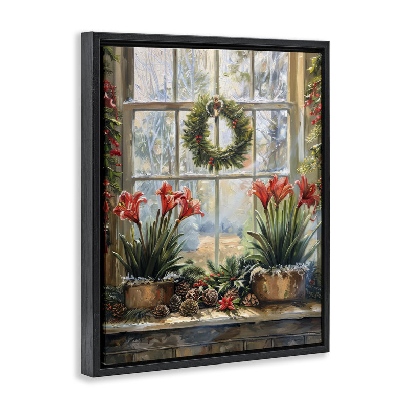 Cadre flottant avec fenêtre Amaryllis, par Petal Prints Design, H 21 po x l 17 po, Cadre flottant noir de jais