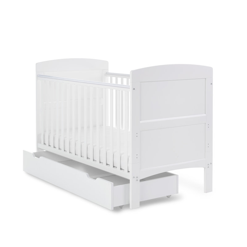 Grace Cot Bed, Under Drawer + Fibre Mattress, White
