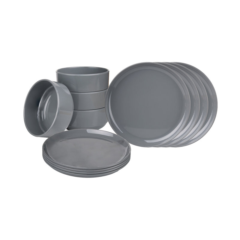 Stacking Melamine 12 Piece Dinnerware Set, Service For 4, Gray