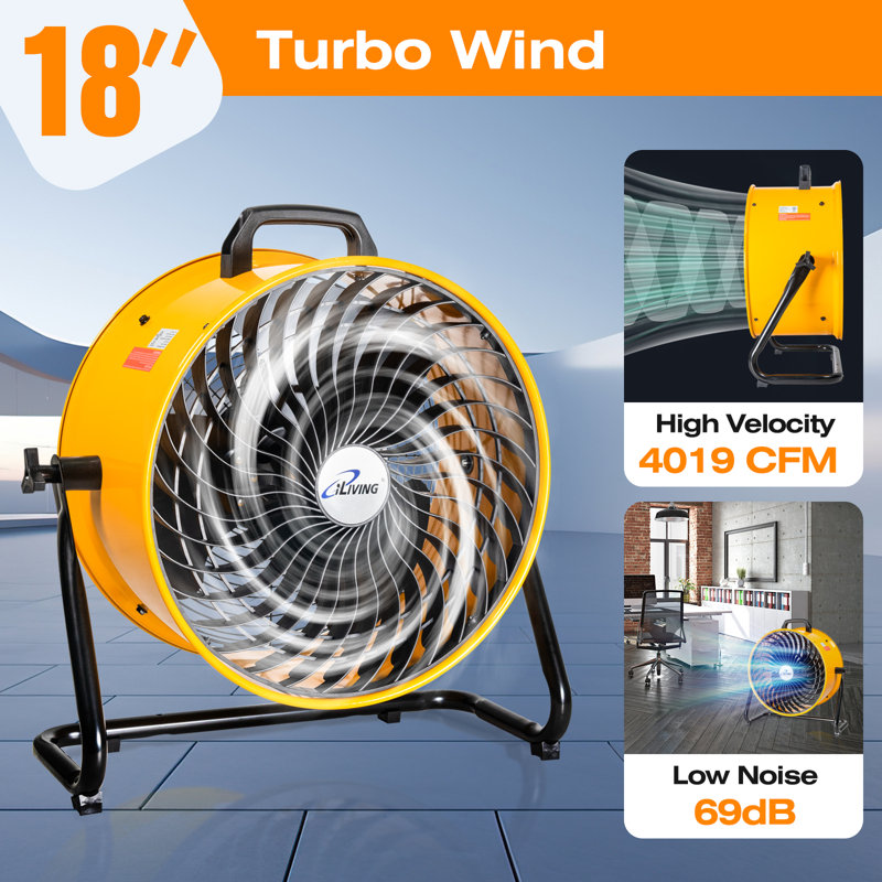 iLiving 18'' Yellow and Black 3-Speed Turbo Floor Fan