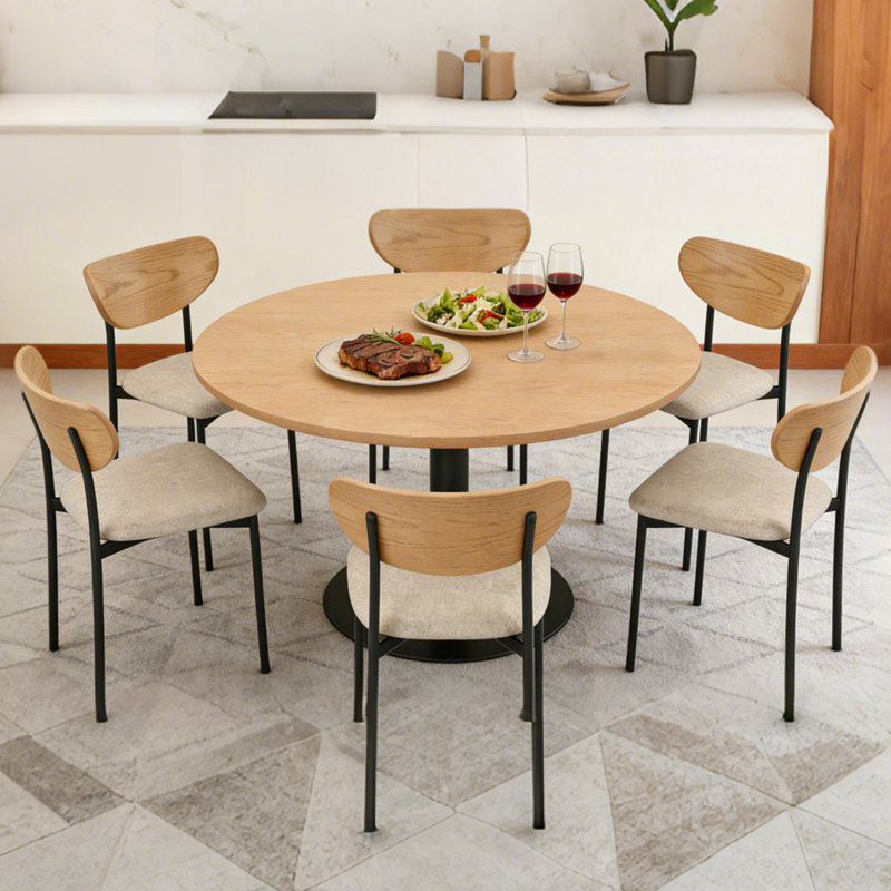 Ensemble de 6 chaises de salle à manger rembourrées avec dossier incurvé et pieds en métal, beige