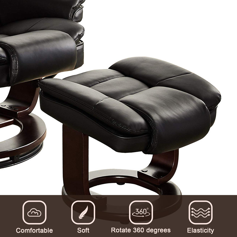 Black Faux Leather Swivel Recliner with Ottoman