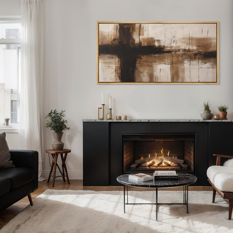 «Neutral Beige and Brown Cross Abstract with Soft Gradient», reproduction d'art encadrée sur toile encadrée, Naturel