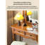 Table de coiffeuse rétro en bois de frêne massif avec miroir et deux tiroirs