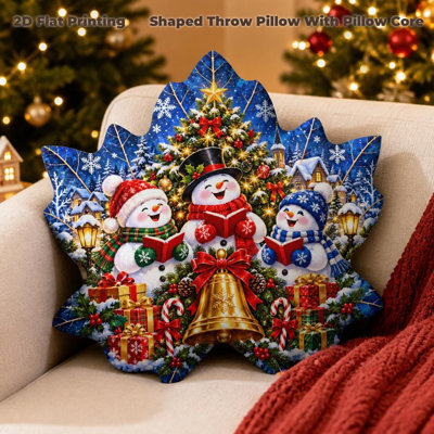 Christmas Maple Leaf Snowman Tree Bell Gifts Winter, 2D Flat Printing Shaped Stuffed Throw Pillow Decorative Cushion Pillow for Gift Bedroom Sofa Room Party Decor 40cm