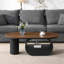 Table basse ovale de luxe de style industriel (120 cm), avec tiroir de rangement en métal noir, idéale pour le salon. Montage facile et stable.