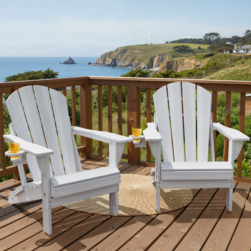 Outdoor Adirondack Chair Set Weather-Resistant HDPE Foldable Patio Chair Fire Pit Chair with Cup Holder, White