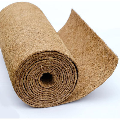 Natural Coconut Fiber Planter Liner, 12" × 80" Coir Mat for Flower Baskets and Garden Decoration