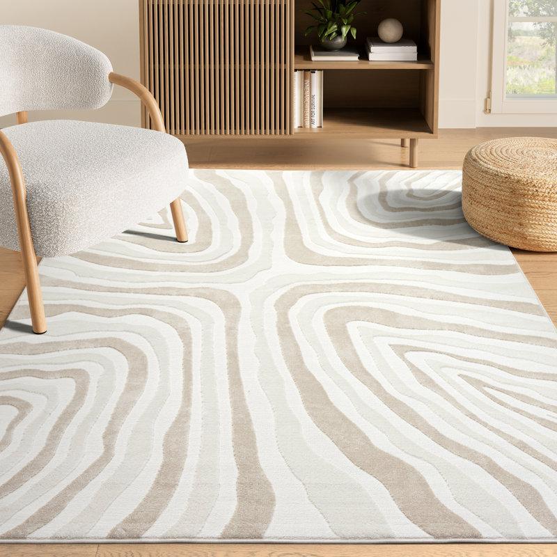 Abani Jenessa NTL190A Cream Beige Wave Area Rug, Rectangle 7'9" x 10'2"