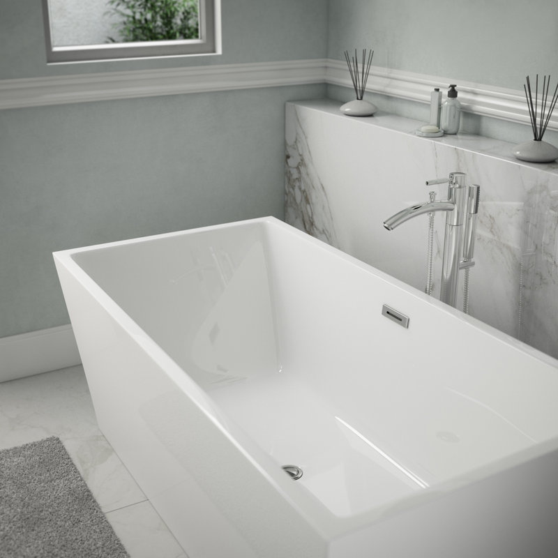 Sara 63'' x 32'' Soaking Acrylic Bathtub, Polished Chrome