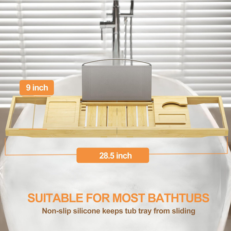 Plateau de baignoire extensible en bambou, table de bain réglable avec support pour livre et porte-verres à vin, organisateur de spa pour salle de bain à domicile