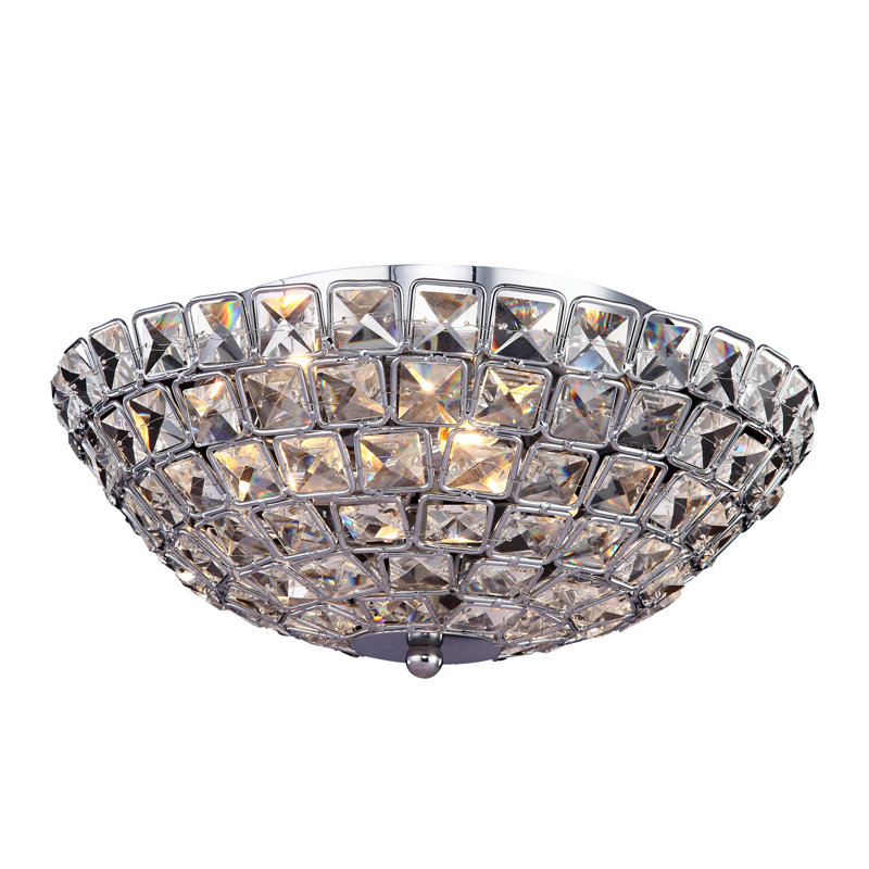 3-Light Chrome Flush Mount With Clear Crystals
