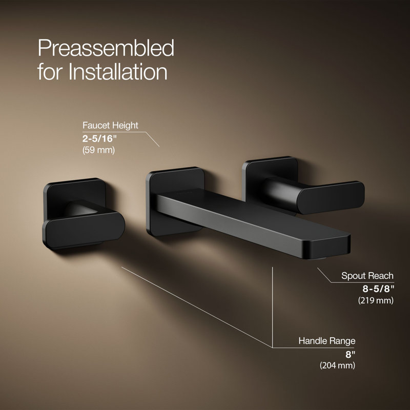 Parallel Wall-Mount Bathroom Sink Faucet Trim, Matte Black