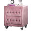 Mobilier de chambre rose Alise: table de chevet 2 avec texture veloutée et boutons en cristal