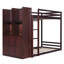 Lit superposé simple avec tiroirs de rangement, étagères et éclairage DEL, unité de rangement réversible, couleur espresso-1014397936