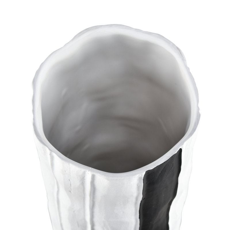 Clark Vase - Striped Black, 15.25" H x 4.25" W x 4.25" D, Matte White, Striped